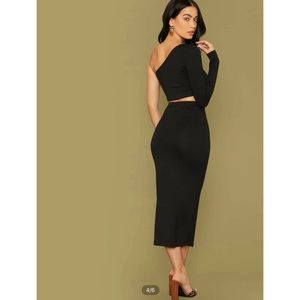 One shoulder fitted top and pencil skirt set